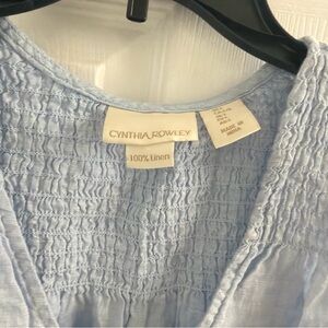 Cynthia Rowley Pale Blue Linen Smocked Tunic Top